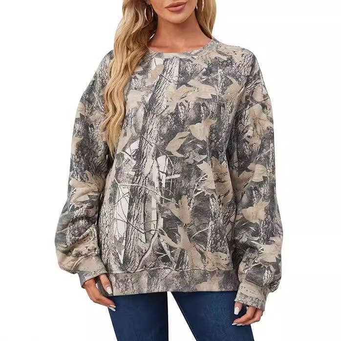 Oversized pullover Camo Printed crewneck sweatshirt