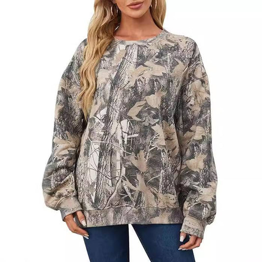 Oversized pullover Camo Printed crewneck sweatshirt
