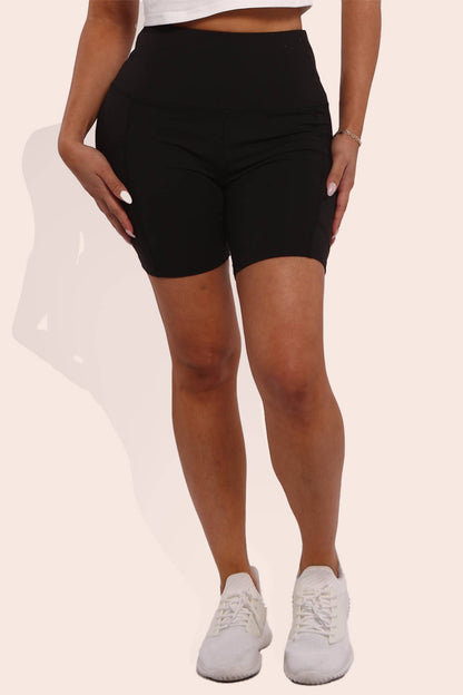 Womens Tummy Control Biker Shorts With Side Pockets