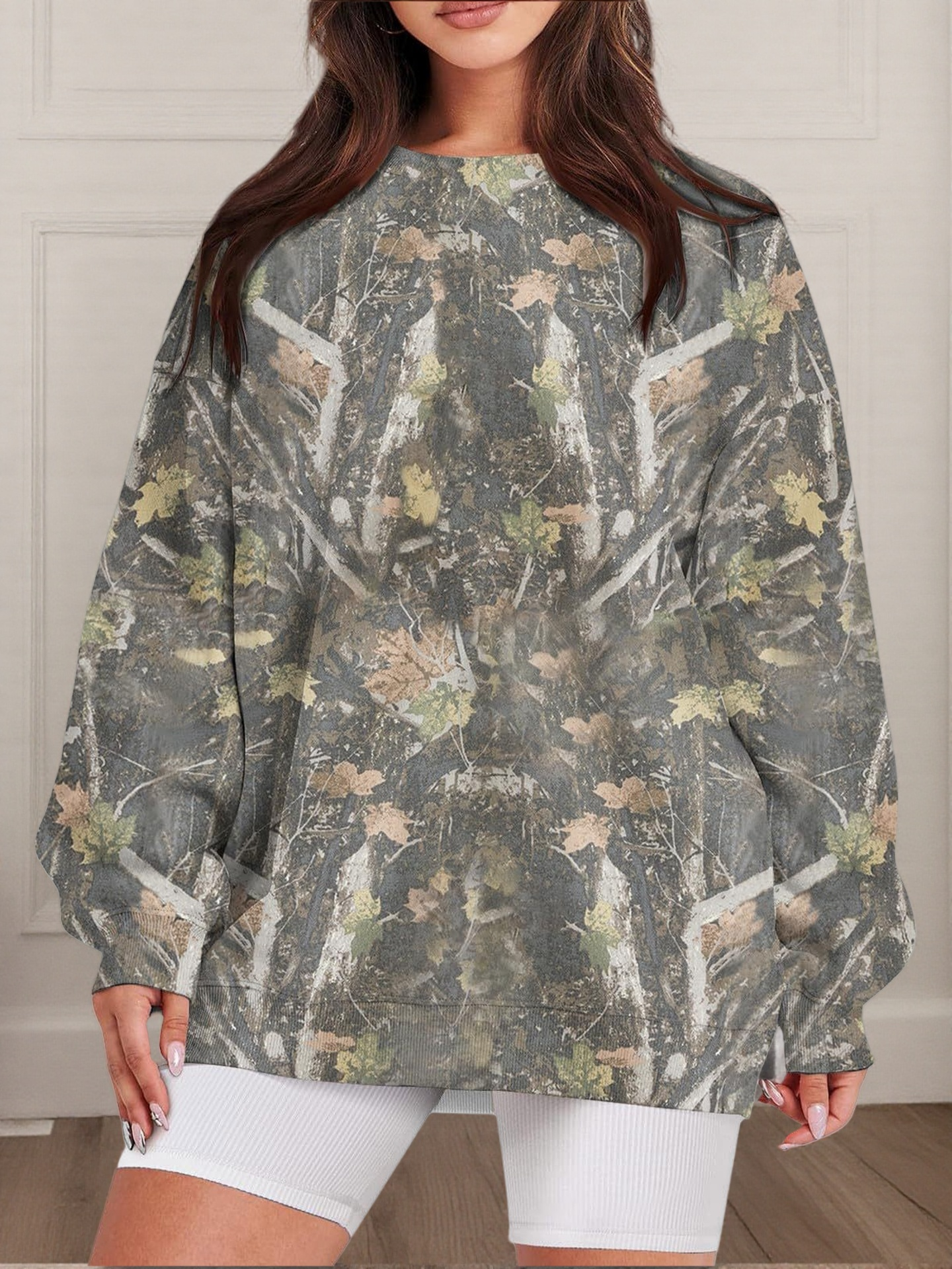 Oversized pullover Camo Printed crewneck sweatshirt