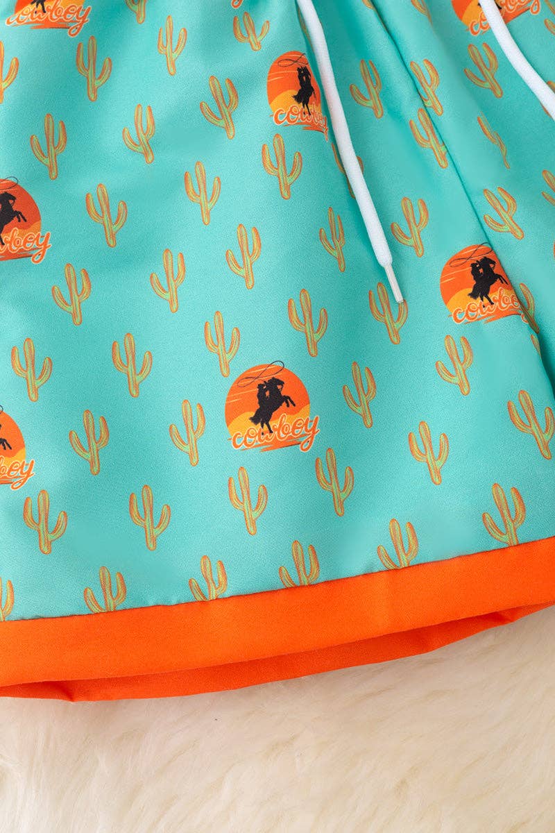 Mint & orange western printed boys trunks
