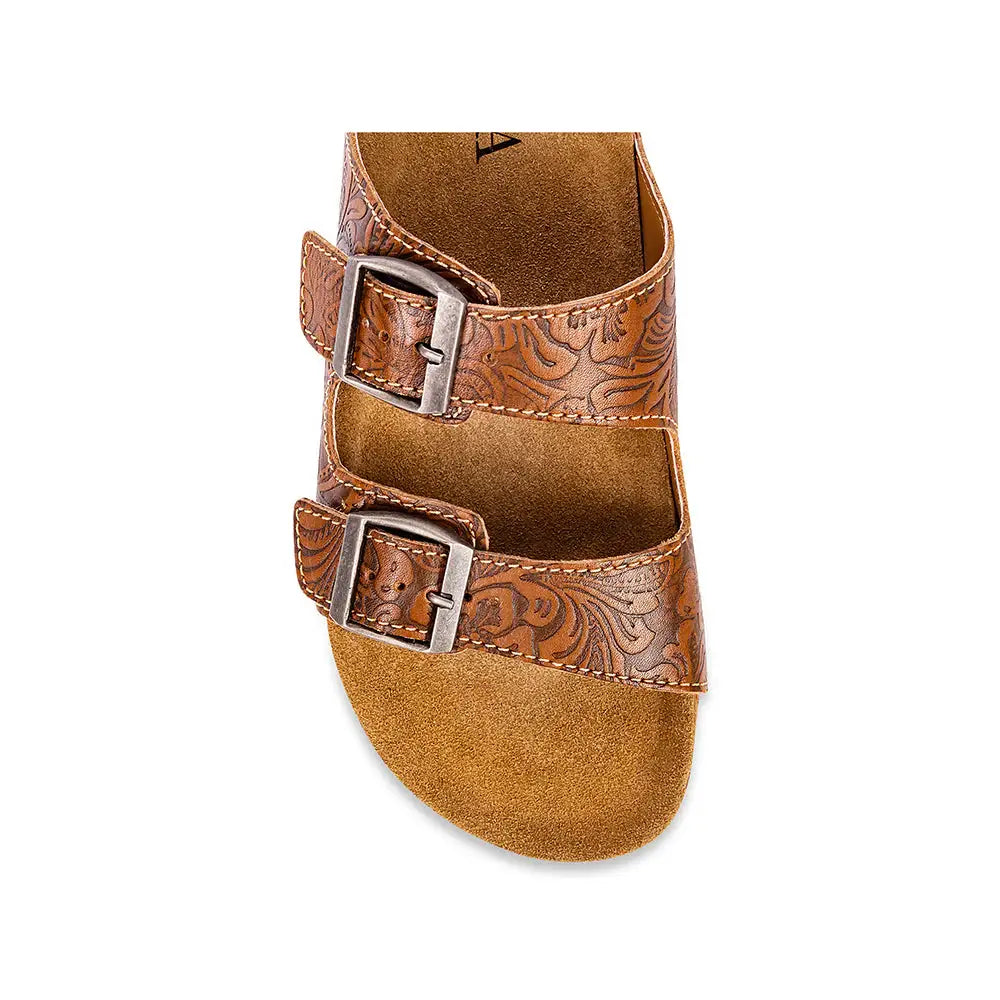 Maggie Embossed Leather Sandals [Brown]