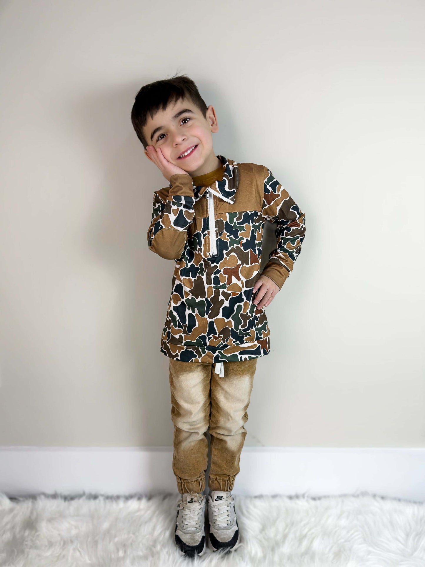 Boys Camouflage Zip Hunting Pullover