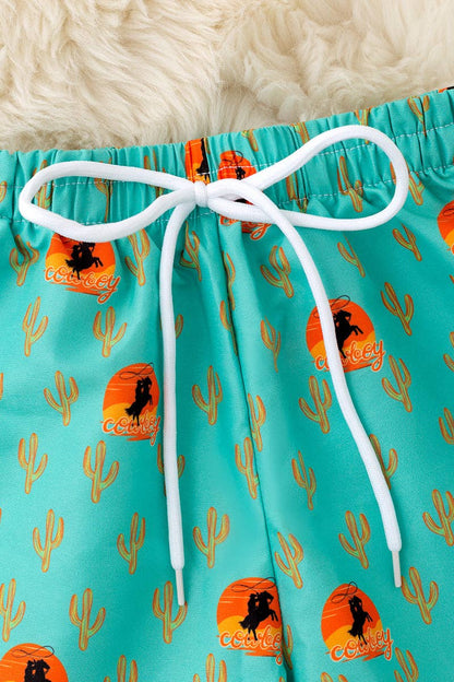 Mint & orange western printed boys trunks