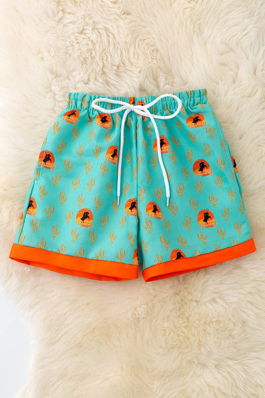 Mint & orange western printed boys trunks