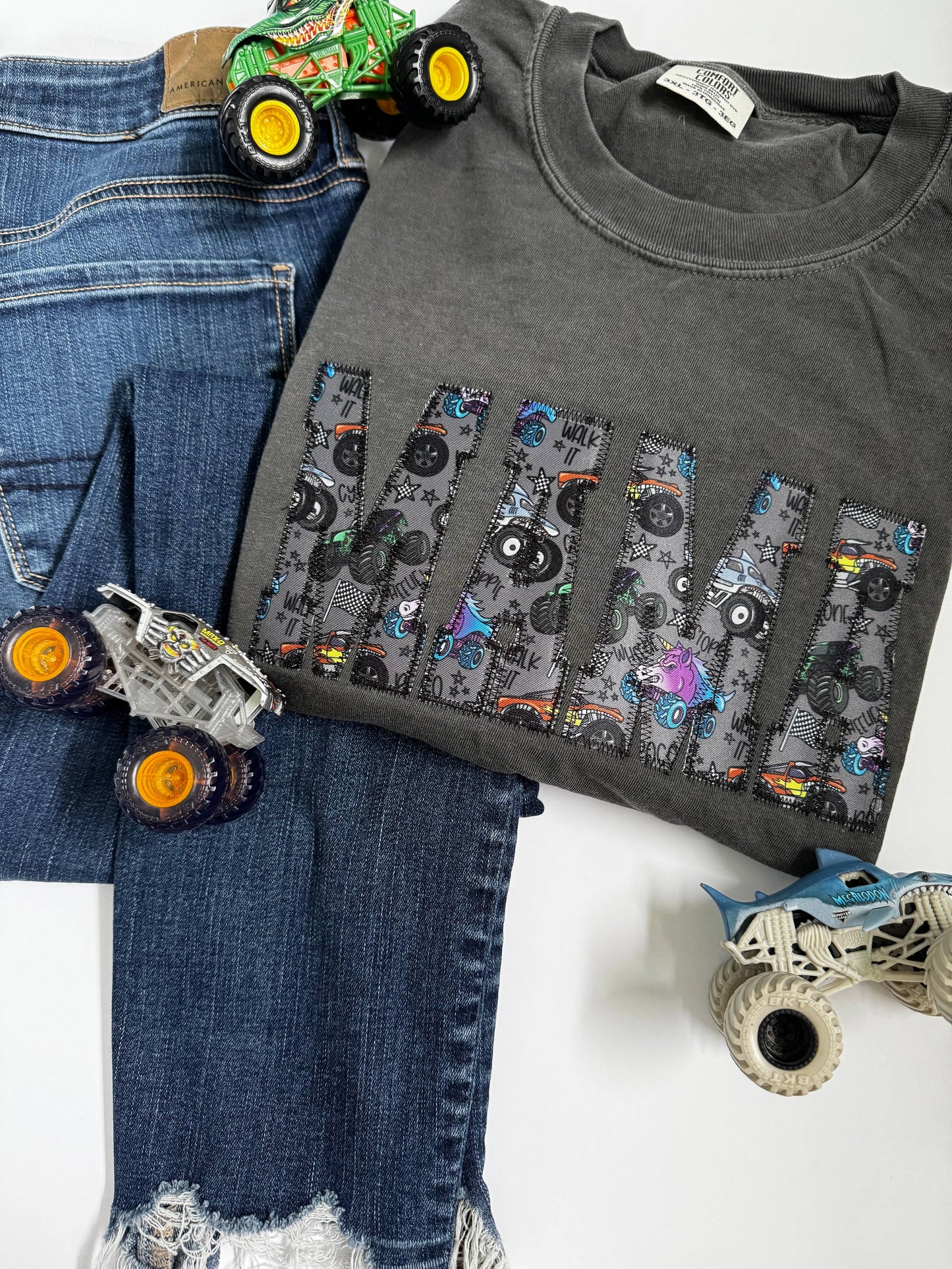 Embroidered  Mama Monster Truck Tee