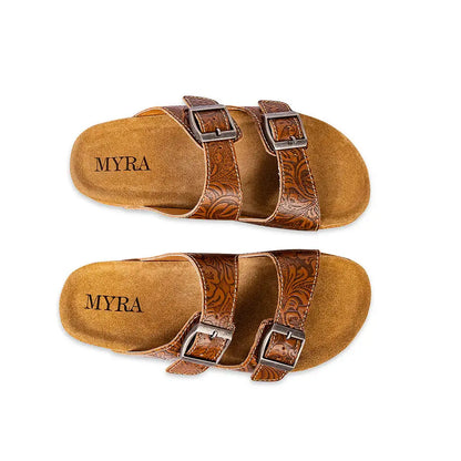 Maggie Embossed Leather Sandals [Brown]